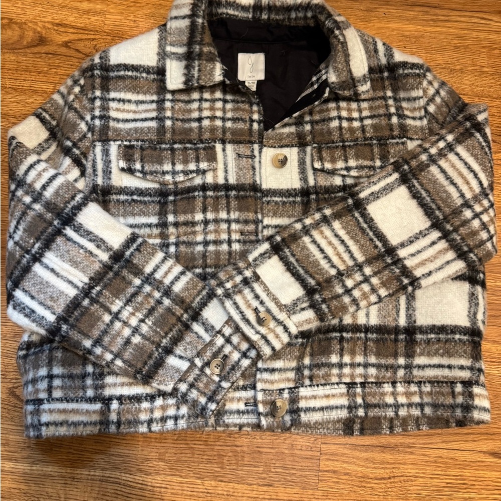 Joie Brown and White Plaid Jacket Warm Casual Coat